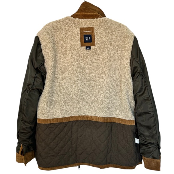 GAP‎ Men’s VINTAGE Suede Leather Jacket Sherpa Lined Camel Full Zip Pockets L - Picture 8 of 16